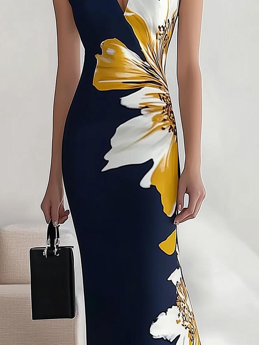 Elegantes ärmelloses Maxikleid mit Blumendruck