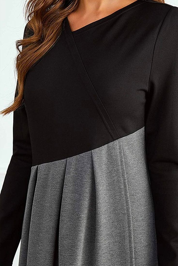 Graues langärmeliges Farbblock-Maxikleid