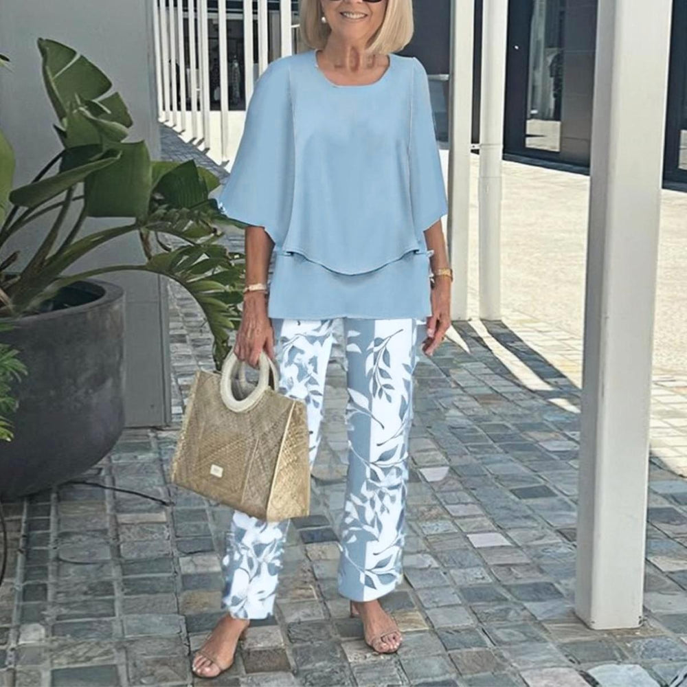Blaues 3/4-Ärmel Zweiteiler-Set