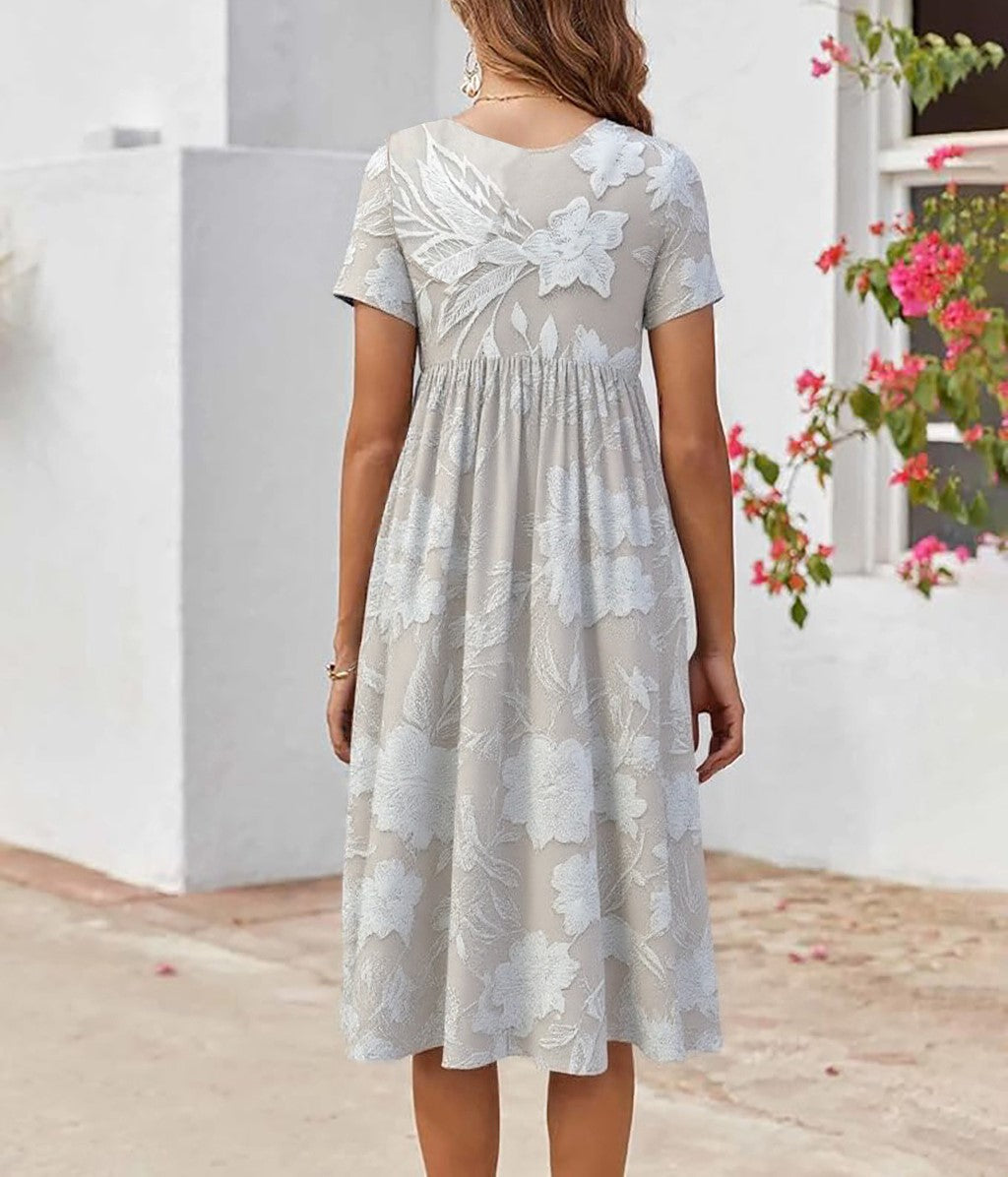 Basic Rundhalsausschnitt Kurzärmeliges Midikleid