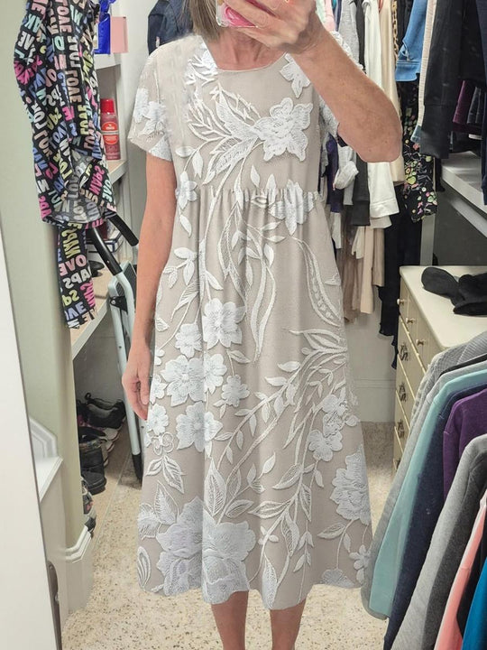 Basic Rundhalsausschnitt Kurzärmeliges Midikleid