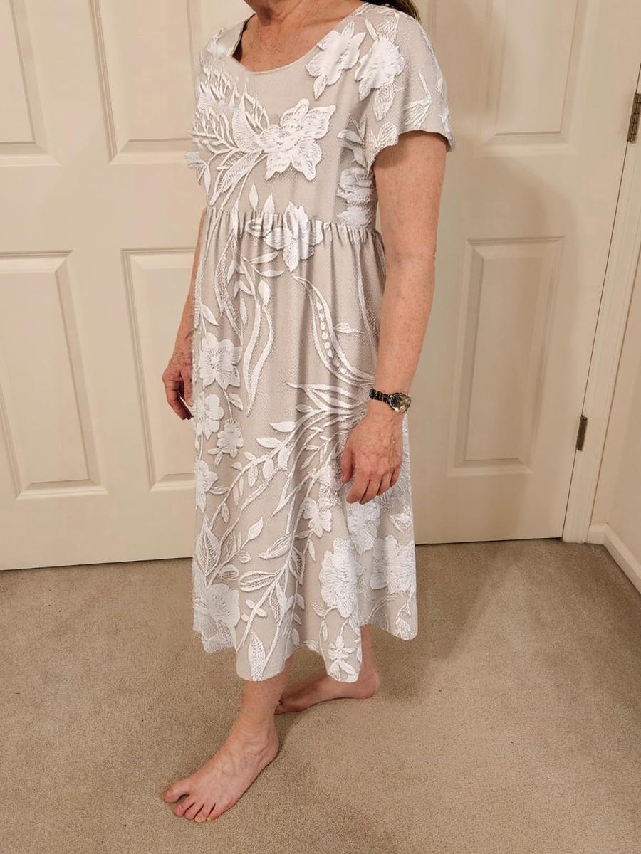 Basic Rundhalsausschnitt Kurzärmeliges Midikleid