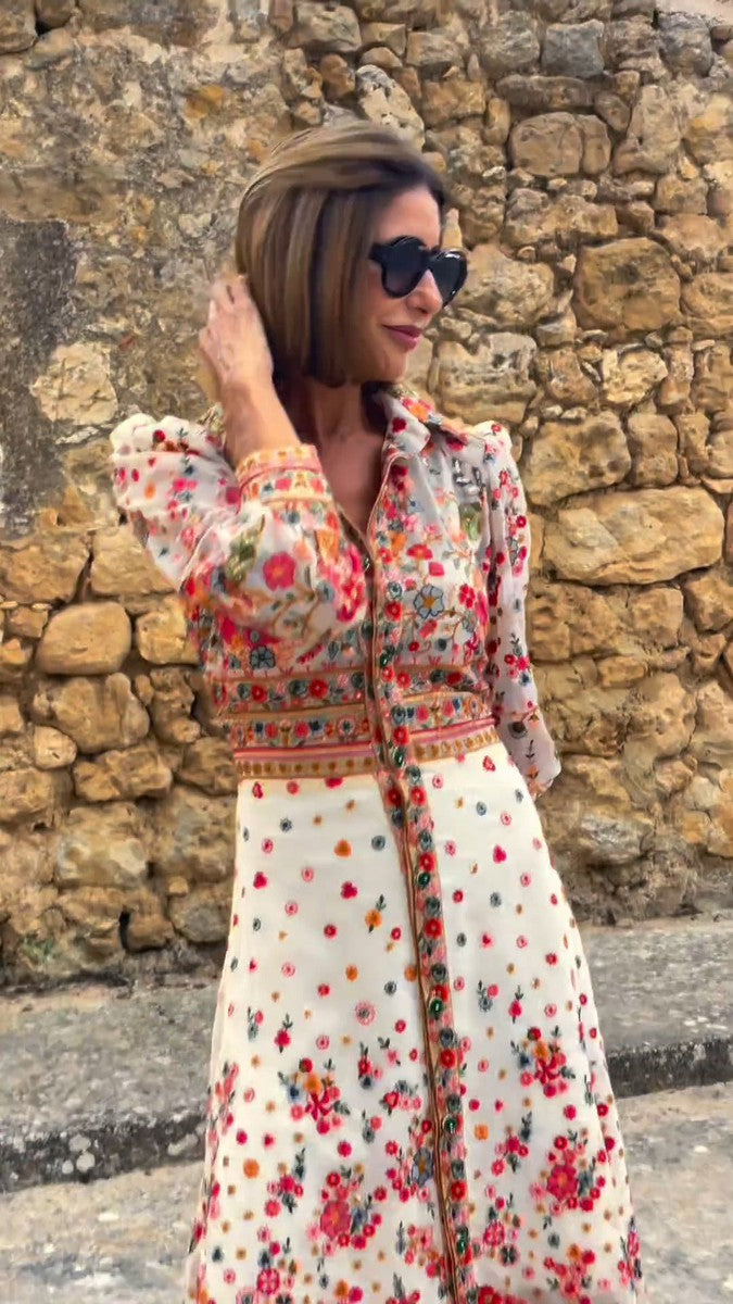 Elegantes Maxikleid mit Blumendruck und Kragen