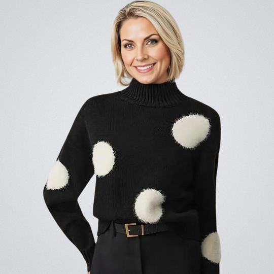 Vera - Schwarzer langärmeliger Pullover mit Stehkragen
