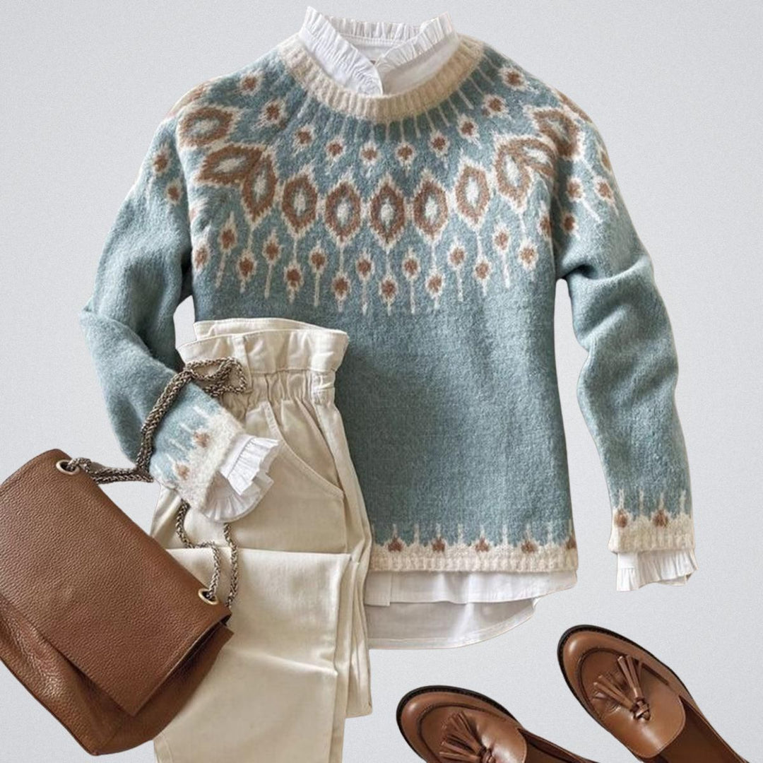 Vera - Temperamentvoller Hellblauer Pullover mit Rundhalsausschnitt