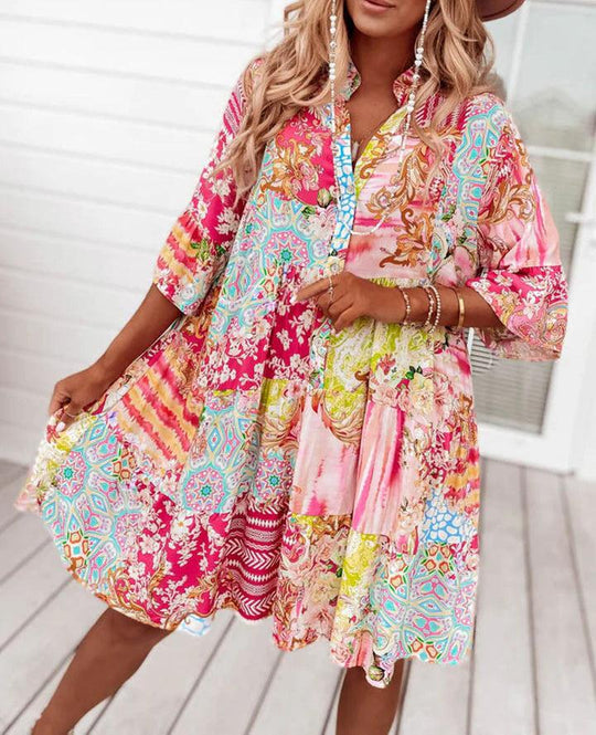 Vera - Süßes rosa 3/4-Ärmel-Minikleid