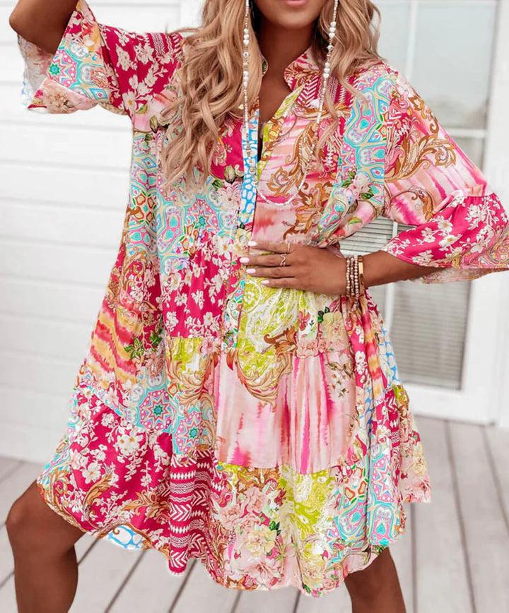 Vera - Süßes rosa 3/4-Ärmel-Minikleid