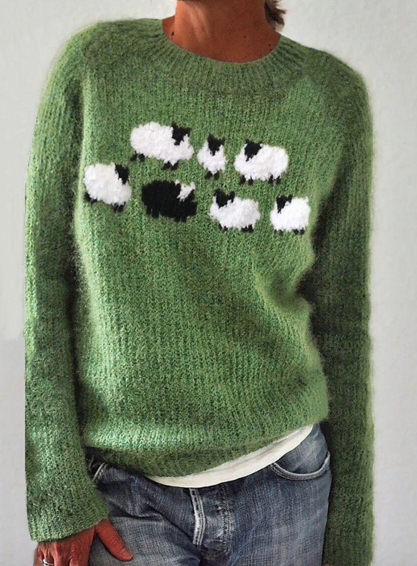 Grüner bedruckter Pullover mit langen Ärmeln