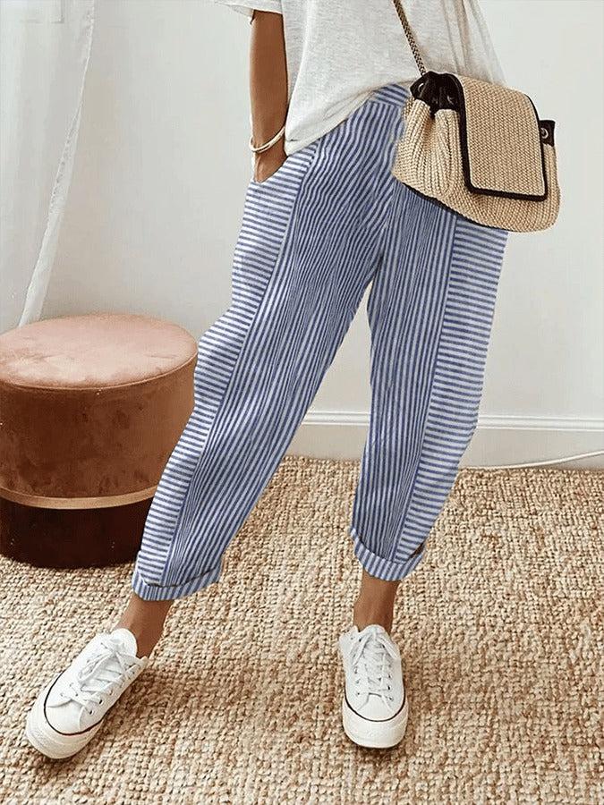 Blaue Seitentaschen-Druckhose