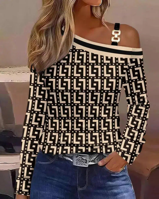 Retro-Druck Cold Shoulder Top
