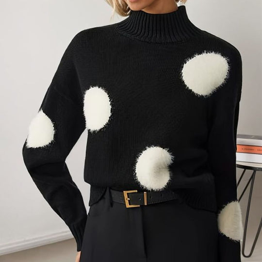 Vera - Schwarzer langärmeliger Pullover mit Stehkragen