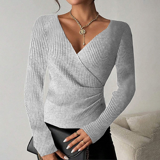 Grauer einfarbiger Langarmpullover