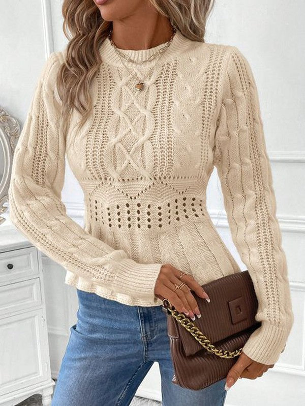 Einfarbiger Langarmpullover in Apricot