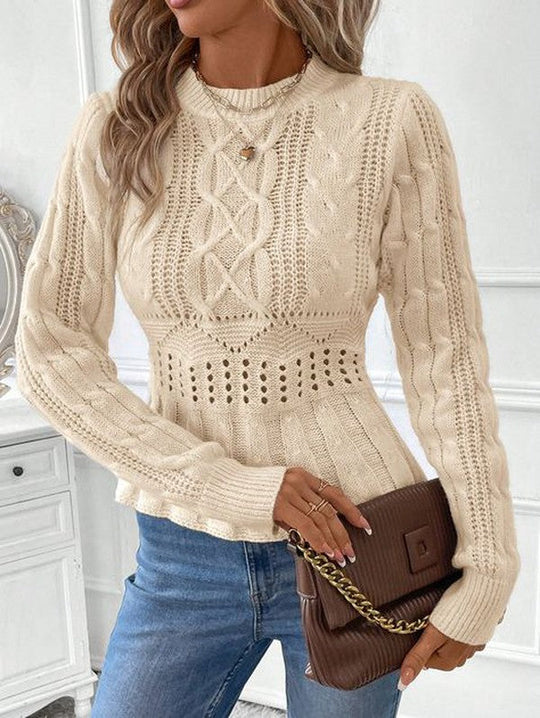 Einfarbiger Langarmpullover in Apricot