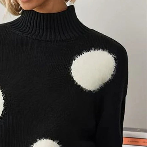 Vera - Schwarzer langärmeliger Pullover mit Stehkragen