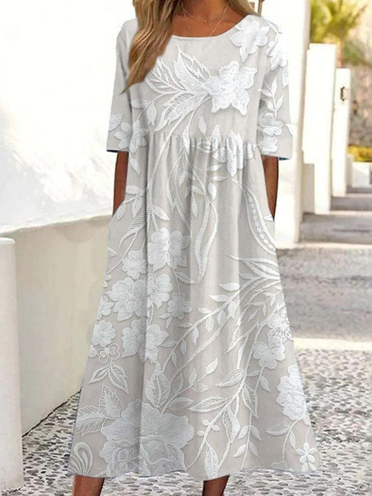 Basic Rundhalsausschnitt Kurzärmeliges Midikleid