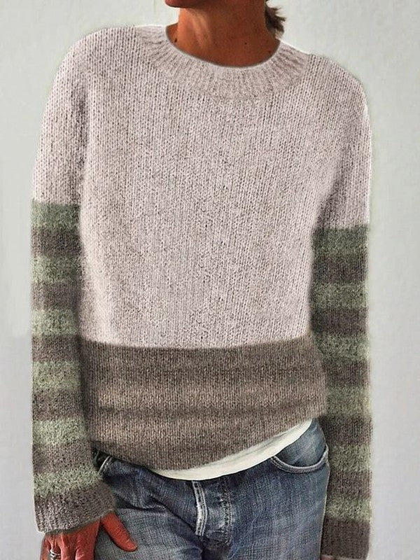 Lässiger Khaki-Rundhals-Pullover