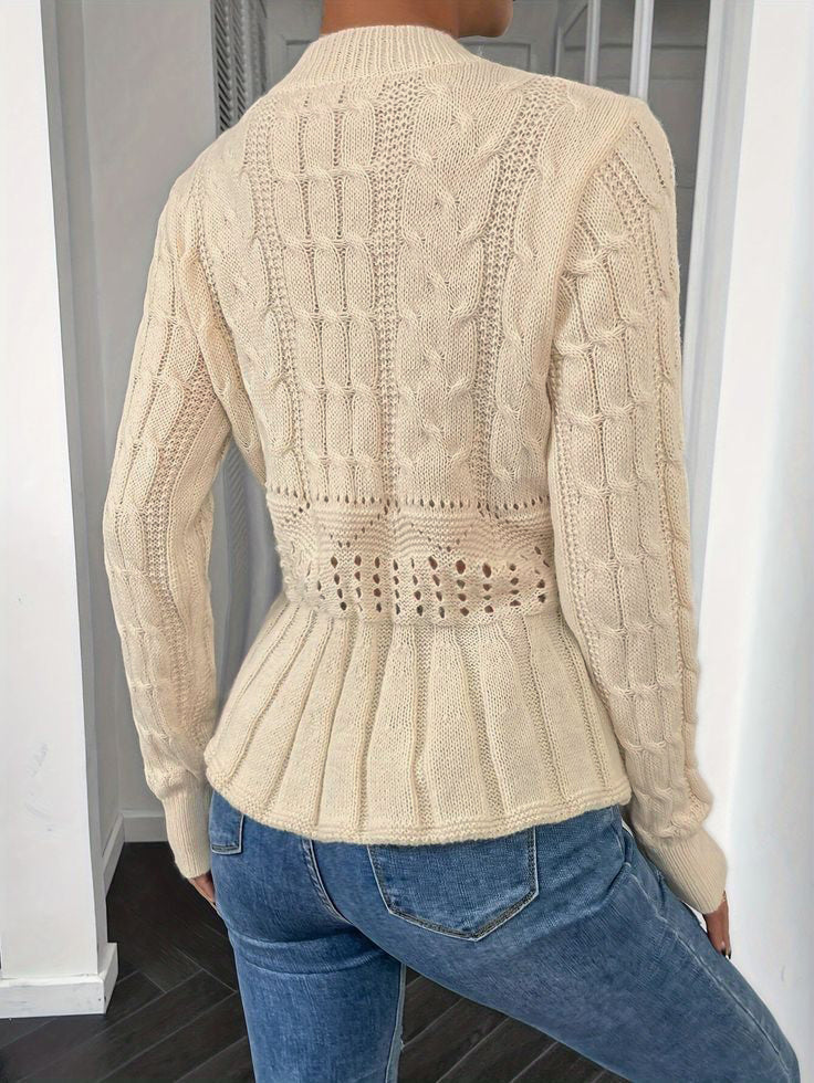 Einfarbiger Langarmpullover in Apricot