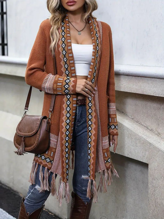 Trendige braune Strickjacke mit Seitentaschen