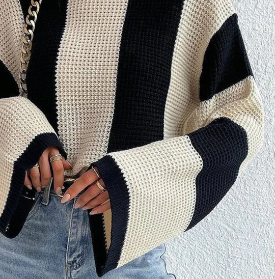 Einzigartiger Farbblock-Pullover mit Rundhalsausschnitt