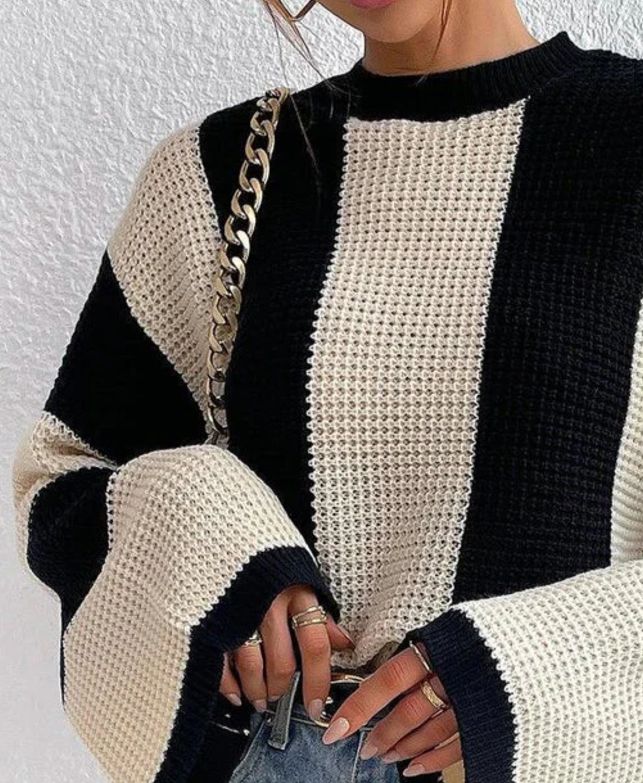 Einzigartiger Farbblock-Pullover mit Rundhalsausschnitt
