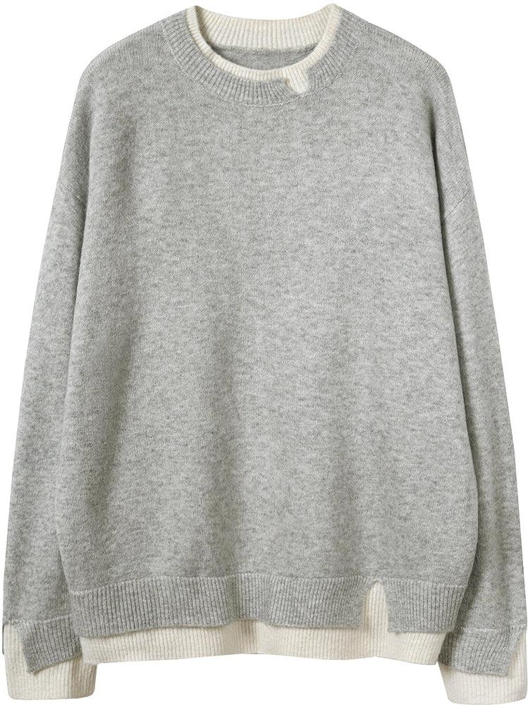 Grauer und weißer übergroßer Pullover mit langen Ärmeln und Cut-Out