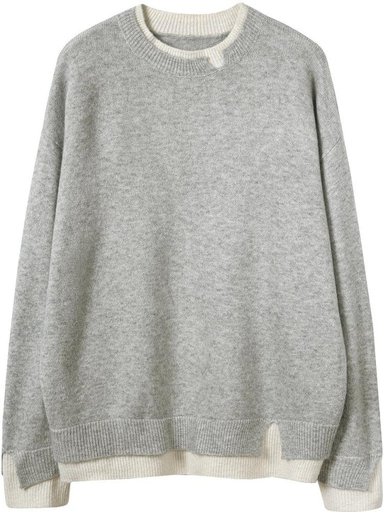 Grauer und weißer übergroßer Pullover mit langen Ärmeln und Cut-Out