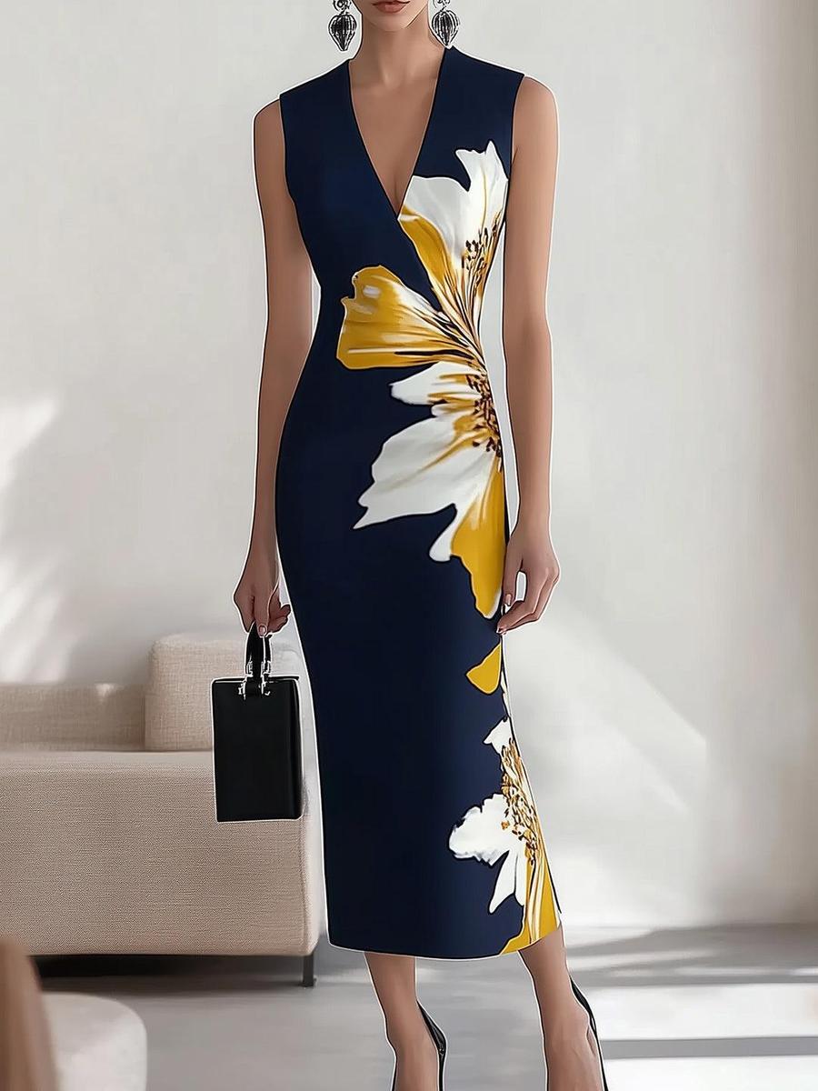Elegantes ärmelloses Maxikleid mit Blumendruck